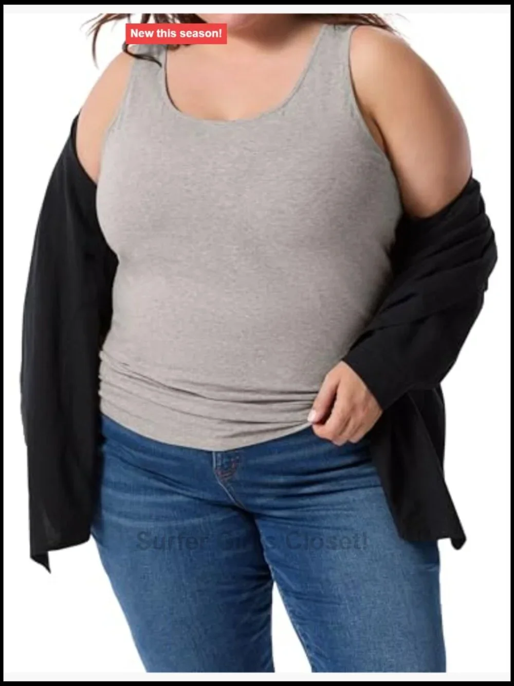 Women's Plus Size Cotton Spandex Tank Top with Built-in Shelf Bra, No-Yank,
